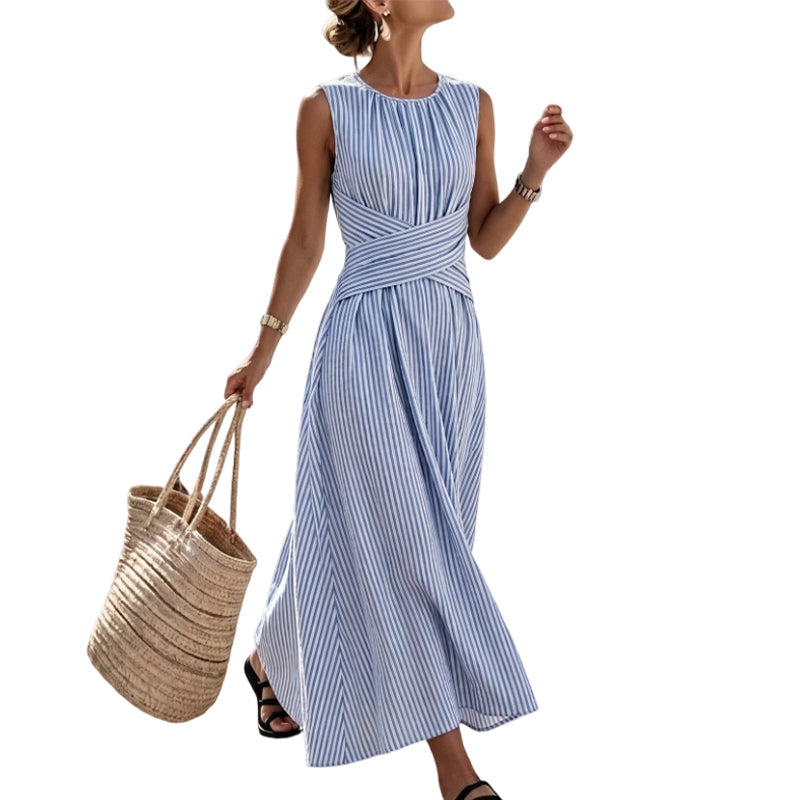 Women Casual Striped Maxi Dress Sleeveless