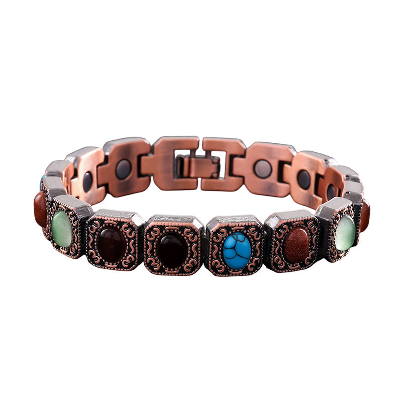 Armband met magnetische steen en antiek-koperkleurige afwerking