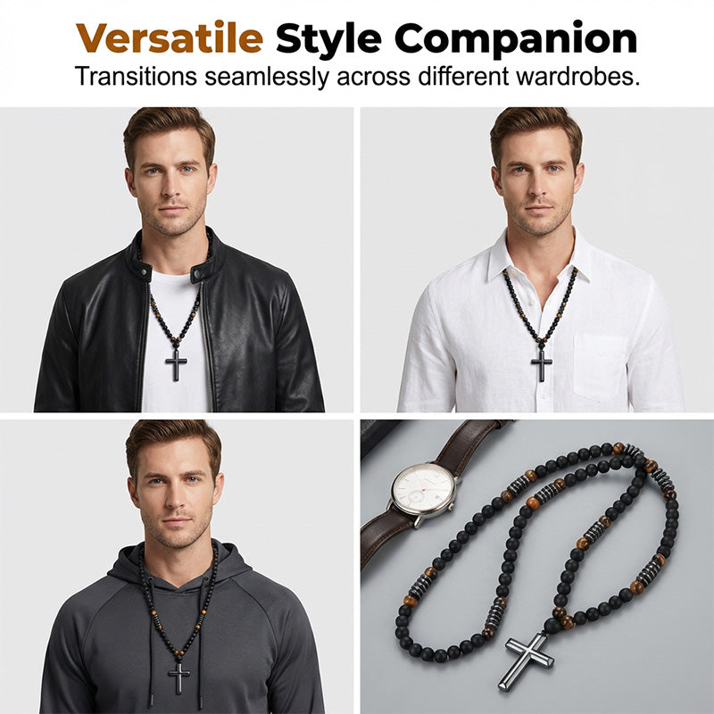 Modern Beaded Cross Pendant Necklace for Men