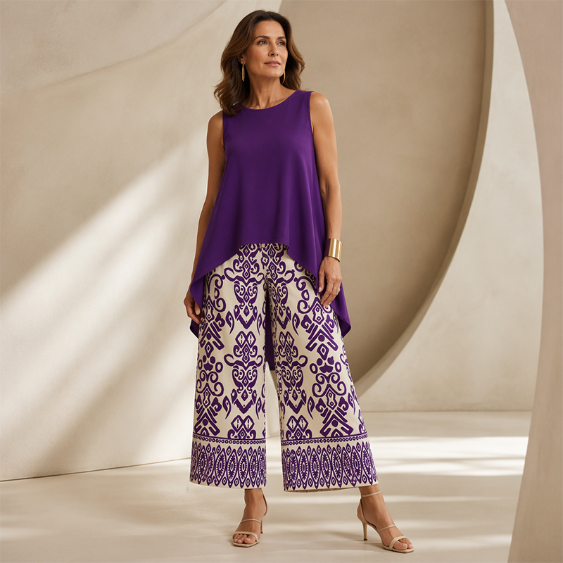 Women¡¯s Casual Sleeveless Top & Wide-Leg Pants Set