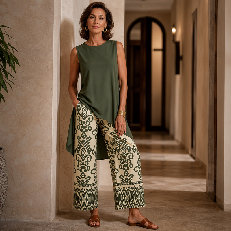 Women¡¯s Casual Sleeveless Top & Wide-Leg Pants Set