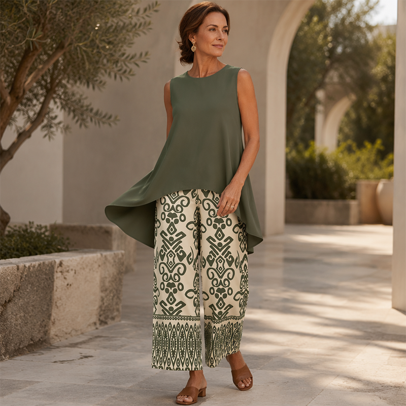 Women¡¯s Casual Sleeveless Top & Wide-Leg Pants Set