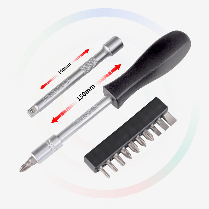 29-delige basisratelset met dopsleutel - chroom-vanadiumstaal, 11 doppen en 10 bits. Perfect voor autoreparaties en doe-het-zelfklussen