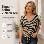 Damen-T-Shirt mit V-Ausschnitt, Bindeband vorne und Zebraprint
