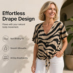 Damen-T-Shirt mit V-Ausschnitt, Bindeband vorne und Zebraprint
