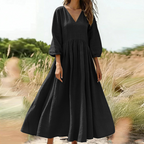 Neu eingetroffenes Maxikleid mit V-Ausschnitt und Plisseefalten für Damen