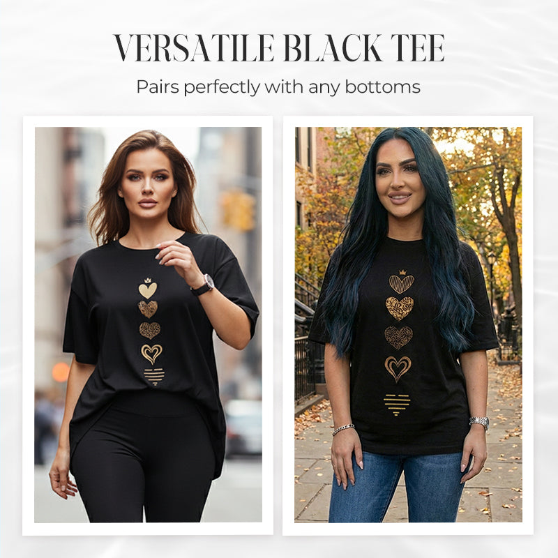 Women's Heart Print Short Sleeve T-Shirt ¨C Loose Fit