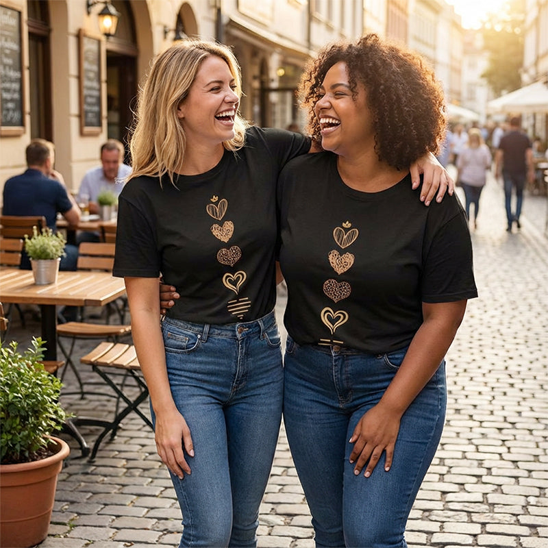 Women's Heart Print Short Sleeve T-Shirt ¨C Loose Fit