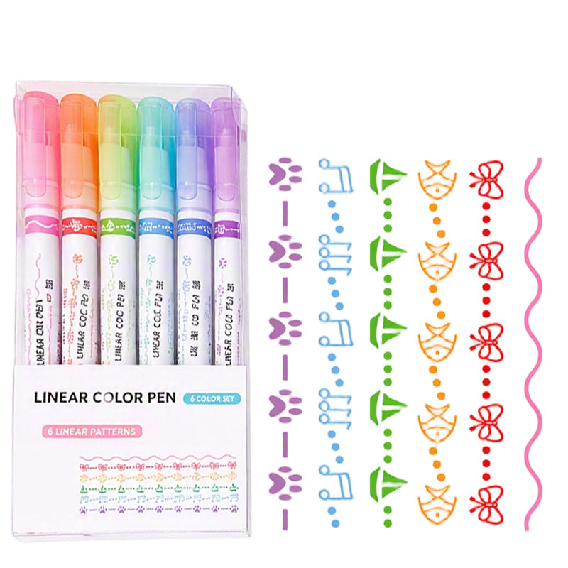 6PCS Curve Highlighter Pen Set with Pattern Roller Tips
