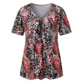 Damen-T-Shirt mit V-Ausschnitt, Leopardenmuster und kurzen Ärmeln, plissiertes Tunika-Oberteil