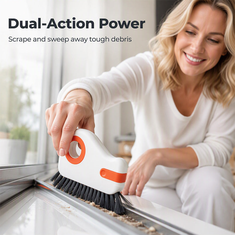 2-in-1 Window Groove Cleaning Brush with Built-in Scraper ¨C Narrow Crevice Tool with Hard Bristles
