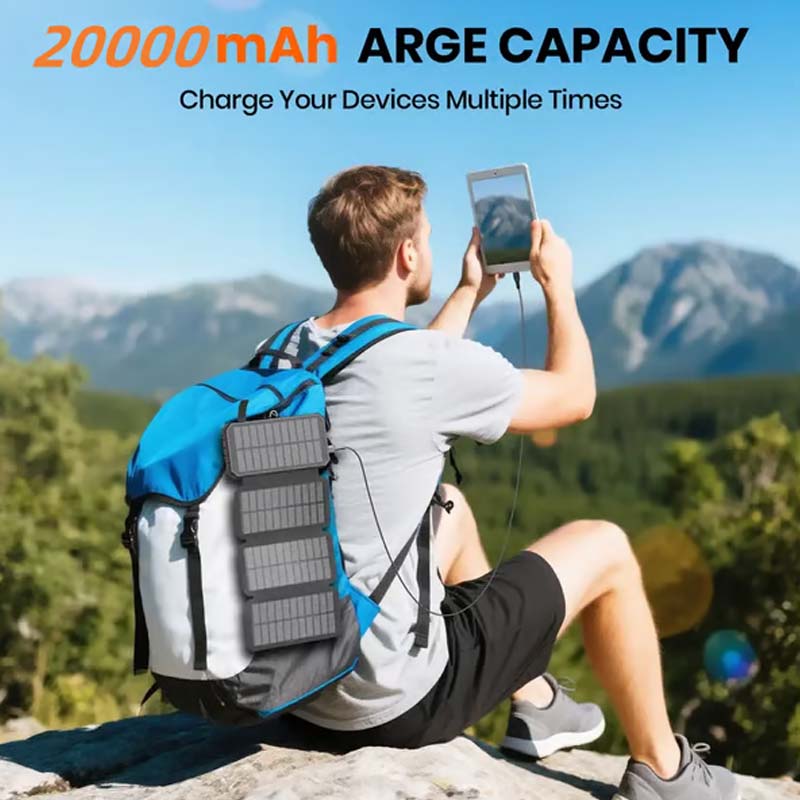 NOW Solar Power Bank ¨C 20000mAh, Foldable 4-Panel Solar, IPX5 & LED Flashlight ¨C For Camping & Emergencies