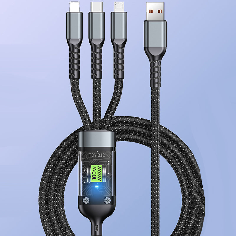 Transparante lichtgevende 3-in-1-superfast charging-kabel
