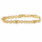 Gold Rhinestone Heart & Square Hollow Chain Bracelet