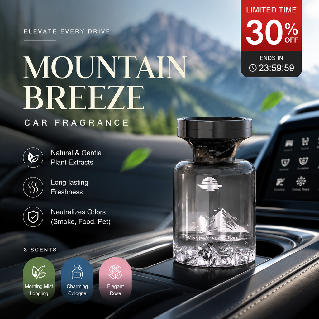 110ml Long-Lasting Car Air Freshener ¨C Natural plant extracts, eliminates smoke & pet odours. Weeks of freshness. Mountain design. Breath e